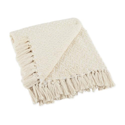 DII Modern Zig Zag Throw Blanket Woven Cotton, Hand-Knotted 2.5" Fringe, 50x60, Natural - color: Natural, size: 50x60"