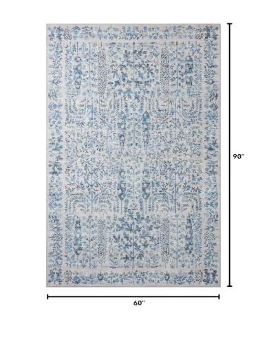 Loloi Rifle Paper Co Maison Blue 5'-0" x 7'-6" Area Rug | MAO-07 Printed Approx. 5x7 Living room Dining room Bedroom, Whimsical, Area Rug - color: Blue, size: 5' x 7'6" (Rectangular)