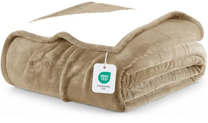 Utopia Bedding Reversible Plush Sherpa Blanket King Size Camel, 90x102 Inch | Soft, Warm, Fleece, Bed, Sofa, Couch, Camping, Travel, Cozy, All Season - color: Camel, size: King (90x102 Inch)