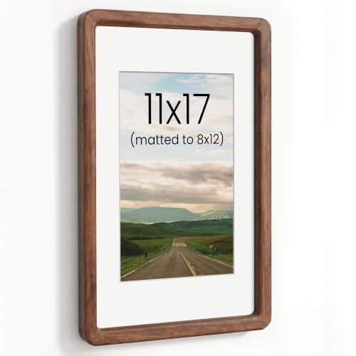 Acovy 11x17in Picture Frame, Natural Solid Walnut | Handcrafted Wooden Photo Frame, Dual Use for Wall Mount, Matted to Fit 8"x12" Photos, HD Tempered Glass - color: Walnut, size: 11x17in