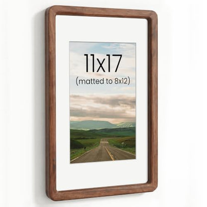 Acovy 11x17in Picture Frame, Natural Solid Walnut | Handcrafted Wooden Photo Frame, Dual Use for Wall Mount, Matted to Fit 8"x12" Photos, HD Tempered Glass - color: Walnut, size: 11x17in