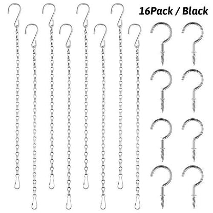 Hotop 8 Pcs Metal Hanging Chains with Ceiling Hooks, Garden Plant Hangers for Hanging Bird Feeders, Billboards, Chalkboards, Basket, Planters, Lanterns, Wind Chimes, Chain Hook DIY(16.38 Inch,Silver) - color: Silver, size: 16.38 Inch