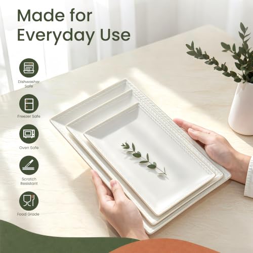 Kassel Ceramic Serving Platter Set | 14”/12”/10” Rectangular Serving Trays for Entertaining at Parties and Weddings | Oven Safe Large Serving Trays for Tacos, Steak, and Cake - size: Small Rec {14”/12”/10”}