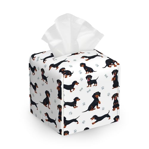 Cute Dog Tissue Box Cover Holder,Leather Tissue Case Holder Facial Paper Organizer Decorative for Tabletop Night Stands Desk Bathroom Kitchen Car Office Home Decor - color: Cute Dog