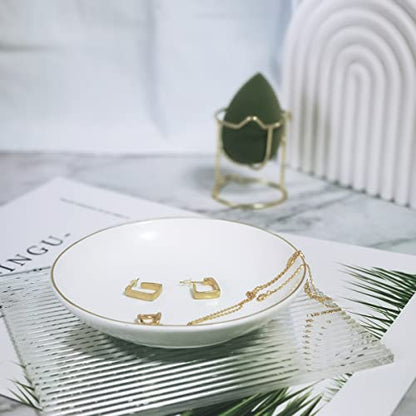 HANKOR 4.75" Ceramic Jewelry Tray, Small Ring Dish Holder Trinket Tray, Catch All Trays for Ring Earring Necklace Key, Christmas Gifts for Women Girls, White - color: White