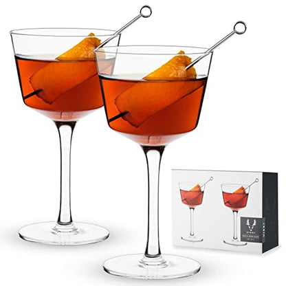 Viski Nick and Nora Glasses, Stemmed Drinkware, Premium Crystal Cocktail Glasses, Cocktail Coupe Glasses, Home and Bar Glass cups, Set of 2, 4oz - style: Nick & Nora Glasses