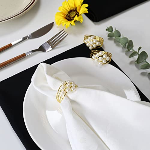 wonlex Thanksgiving Napkin Rings Set of 12, Pearl Napkin Ring Holder for Tables, Holiday, Wedding Reception (Gold Pearls) - style: Gold Pearls