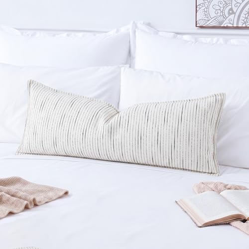 NUYECY Soft Chenille Decorative Lumbar Pillow Covers 14x36,Striped Textured Boho Long Body Pillow for Bed Cream White Neutral Couch Pillowcase Accent Modern Sofa Cushion Livingroom Home Decor - color: Cream White, size: 36" x 14" (Pack of 1)