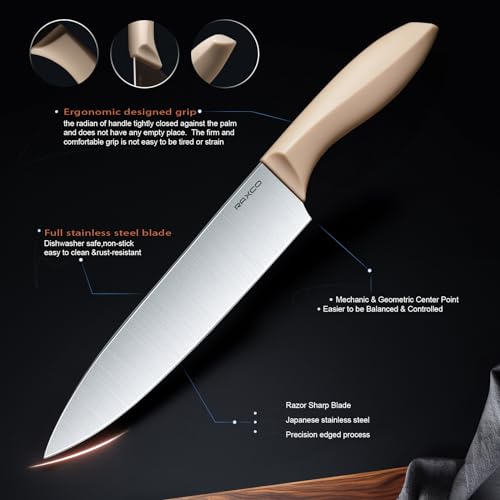 Cooking Utensils Set,18-Piece Kitchen Utensils and Knife Set,Khiki | Food-grade Silicone Utensils Heat-resistant to 410°F,5-Piece Stainless Steel Kitchen Knife with Sharpener and Cutting Board - color: Khiki