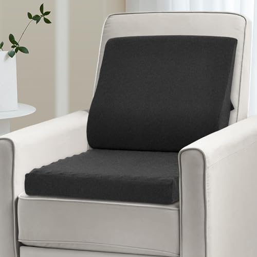 Shinnwa Lumbar Support Pillow for Recliner, Ultra-Soft Foam Back Support Pillow and Egg Crate Foam Seat Cushion 2-in-1 for Couch, Office Chair, for Back Pain Relief, Charcoal - color: Charcoal