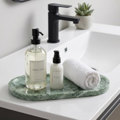 YKAJO Cloud Jade Oval Marble Tray, 11.8x5.9 Vanity Perfume Organizer Dish | Honed natural stone; jewelry & trinket dish, ring & key holder, soap & candle catchall; bath counter, dresser, coffee table - color: Cloud Jade, size: 11.8" x 5.9" x 0.6"