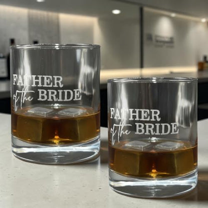 Father of the Bride Whiskey Glass Gift Set, 2 Engraved Rocks Glasses with Whiskey Stones, Wedding Gift (12 Ounce) - size: 12 Ounces