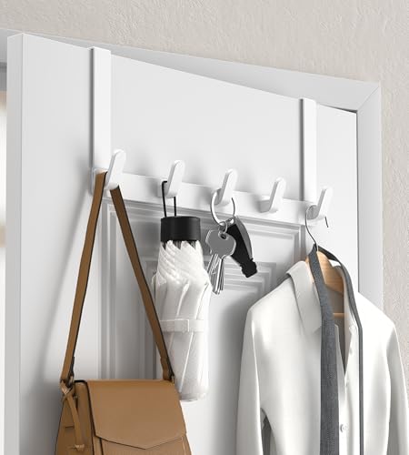 Over The Door Hooks Hanger, Heavy Duty Rack for Winter Coat, Fits 1 3/4" Doors, L7U - Bathroom Accessories and Towel Organizer Holder - White - color: Glossy White, size: Fits 1 3/4" Doors, 7" Arms