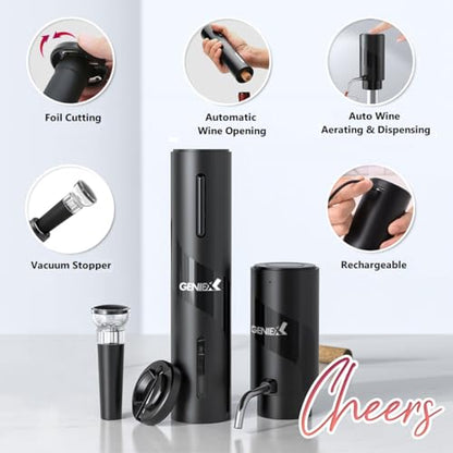 Electric Wine Set 4 | Automatic Wine Opener Dispenser Gift Set - Electric Corkscrew Opener & Auto Wine Dispenser | Ideal Housewarming Gifts