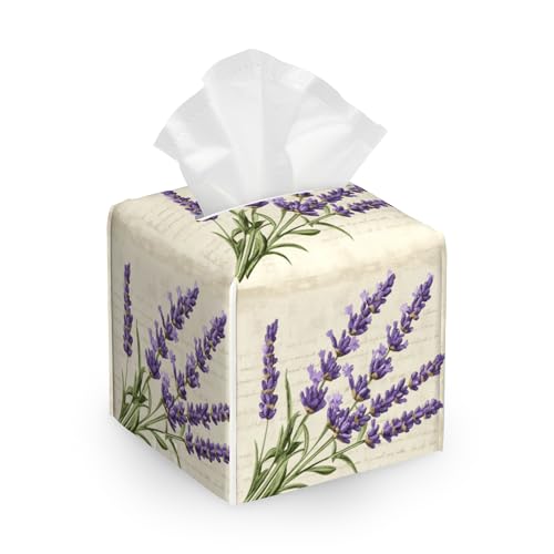 Vintage Lavender Tissue Box Cover Holder,Leather Tissue Case Holder Facial Paper Organizer Decorative for Tabletop Night Stands Desk Bathroom Kitchen Car Office Home Decor - color: Vintage Lavender