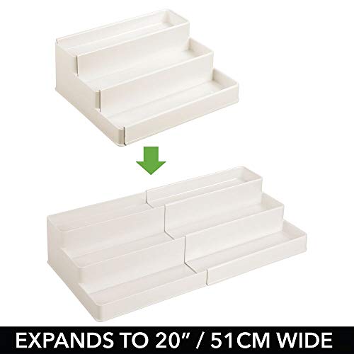 mDesign Plastic Expandable 3-Tier Shelf Rack Organizer - Storage for Bathroom Vanity, Cabinet, Cupboard, Drawer - Holds Medicine, Vitamins, Supplements, Cosmetics - Ligne Collection - Cream/Beige - color: Cream
