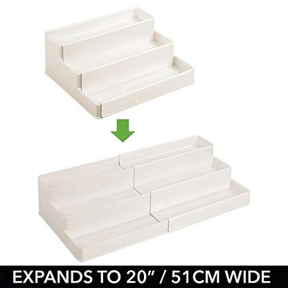mDesign Plastic Expandable 3-Tier Shelf Rack Organizer - Storage for Bathroom Vanity, Cabinet, Cupboard, Drawer - Holds Medicine, Vitamins, Supplements, Cosmetics - Ligne Collection - Cream/Beige - color: Cream
