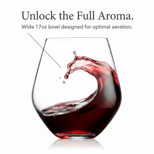 Godinger Wine Glasses, Stemless Wine Glasses, Red Wine Drinking Glasses, Stemless Wine Glass - 17oz, Set of 4 - Made in Europe - color: A Clear