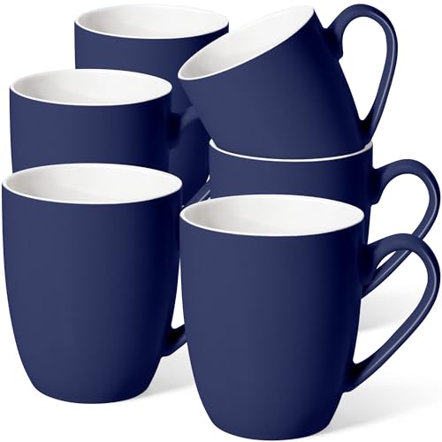 Large Ceramic Coffee Mugs Set of 6 16oz(475ml) Tea Cups Gifts Dark Blue | Microwave & Dishwasher Safe Sturdy Resistance to Staining Comfortable Handle Cups for Latte Hot Tea Cappuccino Mocha Cocoa - color: Dark Blue