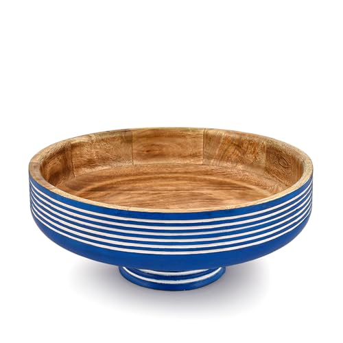 Decorative Bowl Mango Wood Pedestal Centerpiece Bowl – Handcrafted Rustic Accent for Dining & Living Areas (12" X 12" X 4.5")