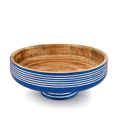 Decorative Bowl Mango Wood Pedestal Centerpiece Bowl – Handcrafted Rustic Accent for Dining & Living Areas (12" X 12" X 4.5")