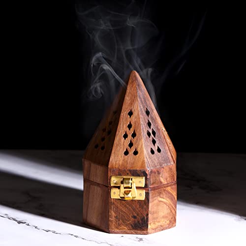 Bless-International Traditional-Handmade-Burner Wooden-Incense-Stick-Holder Ash-Catcher-Stand for-Aromatherapy-Meditation-Yoga (5 Inch Octa Temple Wooden Charcoal/Cone) - color: Octa Temple