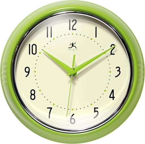 Infinity Instruments LTD. Retro 9 inch Silent Sweep Non-Ticking Mid Century Modern Kitchen Diner Wall Clock Quartz Movement Retro Wall Clock Decorative (Apple Green)… - color: Apple Green, size: 9.5 Inch