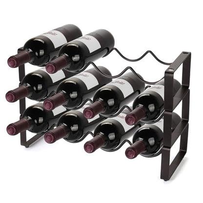 Carperipher Stackable Wine Rack Countertop, 12 Bottles 3 Tier Wine Cabinet Counter, Wine Rack Holder and Storage, Metal Wine Bottle Holder Freestanding for Cabinet - size: 3 Tier