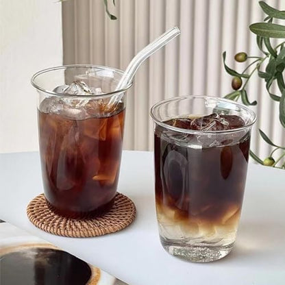 6 Pieces Drinking Glasses with Straw, 16 Oz Clear Water Glass Set | Lead-free Highball Glass Cup Kitchen Glassware for Juice, Beverage, Cocktail, Ice Tea, Coffee, Soda