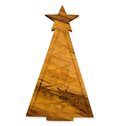Treen Art Wooden Christmas Cutting Board for Kitchen Decor, 14.5"L x 8.5"W Star Tree Shaped Acacia Wood Chopping Board with Juice Grooves, Serving Charcuterie Platter - color: Star Tree Board 14.5"L x 8.5"W