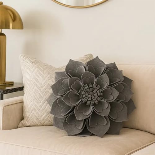 Fennco Styles Handmade 3D Heart-Shaped Petals Flower Decorative Filled Throw Pillow 13" Round - Slate Floral Pillow for Couch, Home Décor and Holiday, Housewarming Gift - color: Slate