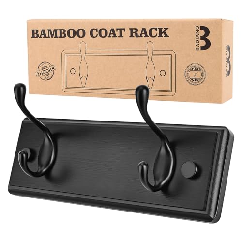 Heavy Duty Wooden Coat Rack, Wall-Mounted Organizer, 9 Inch, Black | 2 Black Double Hooks, Greater Storage Space for Hanging Towels, Bags, Hats, Jackets, Key - color: Black, size: 2 Hooks