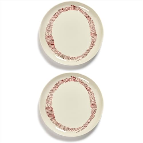 Serax Appetizer Plate | Feast tableware by Ottolenghi | 2 Starter Plates | Stoneware Dinnerware Set in white red | luxury Dishware Set for Dinner at Home, Party, Christmas | Kitchen Sets - size: Starter plate