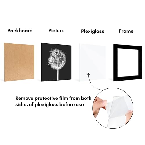 Americanflat 6x6 Picture Frame 5-Pack - Slim Molding - Black | Polished plexiglass front, wall or tabletop display with included easel, triangle hangers included, secure turn-tab backing - color: Black, size: 6x6