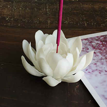 Ceramic Lotus Incense Burner,Flower Insence-Stick Holder with Ash Catcher Incent Holder for Sticks Cones Yoga Studio Living Room Home Decor