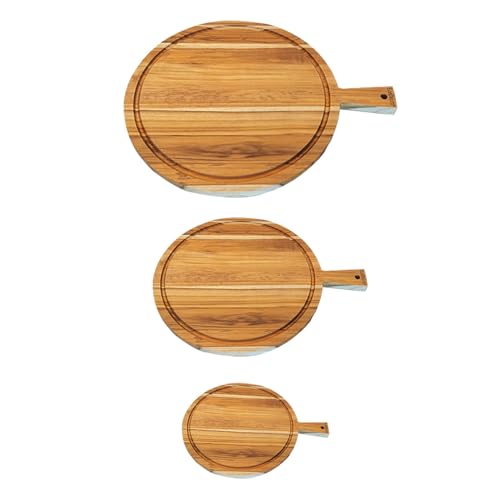 EcoDecors 3-Piece Teak Cutting Board Set with Juice Groove & Handle | Edge grain cutting board design protects knife edges and makes these wood cutting boards ideal for daily kitchen use. - color: Round, size: Round Board 3 Pack