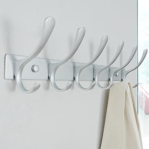 SKOLOO Coat Rack Wall Mounted - 6 Hooks, Heavy Duty, Stainless Steel, Metal Wall Hangers, Sturdy Coat Hooks for Hanging Coats, Jacket, Clothes, Hat, Cold Light Silver - color: Matte Silver, size: 6 Hook(1 Pack)