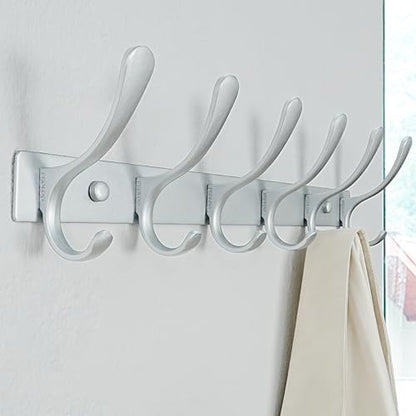 SKOLOO Coat Rack Wall Mounted - 6 Hooks, Heavy Duty, Stainless Steel, Metal Wall Hangers, Sturdy Coat Hooks for Hanging Coats, Jacket, Clothes, Hat, Cold Light Silver - color: Matte Silver, size: 6 Hook(1 Pack)