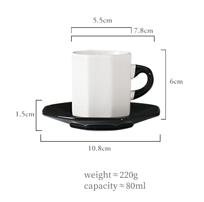 Bacimi® Mini Ceramic Espresso Cups with Saucer - Set of 4/2.7oz / 80ML - Small Drinking Cups with Handle - Dishwasher & Microwave Safe - Modern Italian Inspired Mugs for Coffee, Cocoa