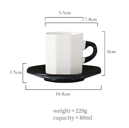Bacimi® Mini Ceramic Espresso Cups with Saucer - Set of 4/2.7oz / 80ML - Small Drinking Cups with Handle - Dishwasher & Microwave Safe - Modern Italian Inspired Mugs for Coffee, Cocoa