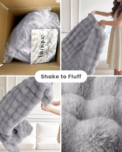 Ultra Soft Cozy Faux Fur Throw Blanket, Fuzzy Plush Thick Bubble Blanket, Oversize Luxury Fluffy Blanket for Couch, Bed, and Living Room, 60x80 Inches, Light Grey - color: Bubble Light Grey, size: Twin