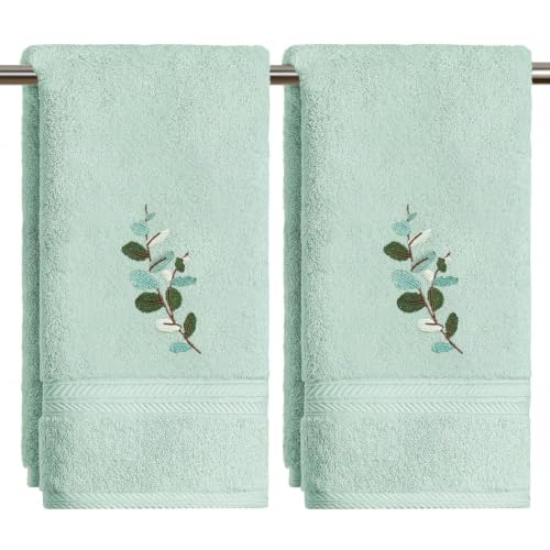Artoid Mode 2 Pcs Pale Green Plant Eucalyptus Embroidered Hand Towels for Bathroom, Cotton Soft Absorbent Farmhouse Decor Towels, 13.7 x 29.5 Inch - color: Pale Green, size: 13.7" x 29.5", 2PCS