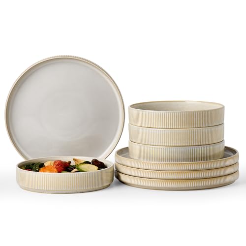 Famiware Star Stoneware Dinnerware Set, 8pc Dishes for 4, Cappuccino White | 7.5" Shallow Pasta Bowls & 10.5" Flat Dinner Plates, Everyday Dining, Chip & Scratch Resistant, Microwave & Dishwasher Safe - color: Cappuccino White, size: Service for 4 - Big P