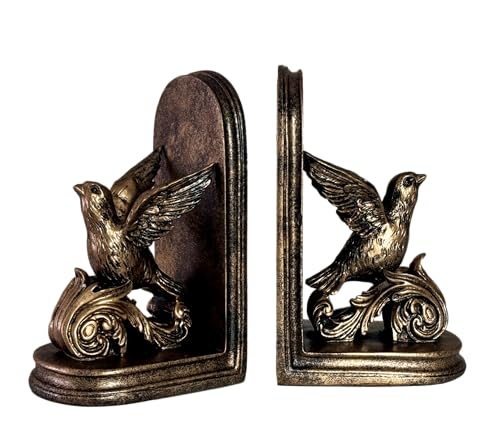 2PCS Vintage Decorative Bookends with Bird Decorative Retro Gold Birds Book Ends for Heavy Books Stoppers for Rooms for Office (Retro Gold Bird) - color: Retro Gold Bird