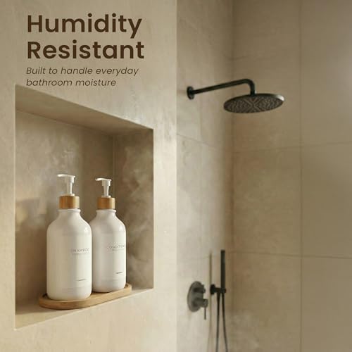 MaisoNovo Soap Dispenser Bathroom Set of 2-16.9 oz Bathroom Soap Dispenser Set - White Plastic Bottles x 2 with White Bamboo Pumps & Tray - color: Plastic White Bottles/ White Bamboo Pumps