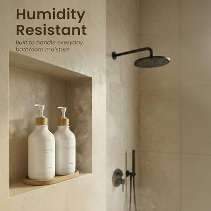 MaisoNovo Soap Dispenser Bathroom Set of 2-16.9 oz Bathroom Soap Dispenser Set - White Plastic Bottles x 2 with White Bamboo Pumps & Tray - color: Plastic White Bottles/ White Bamboo Pumps