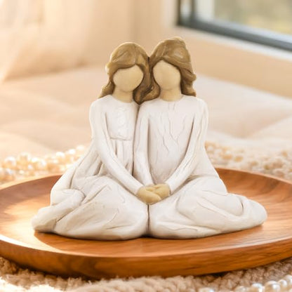 Seated Sister Figurine, Two Sisters Resin Sculpture for Tabletop or Gifting - style: Seated Together