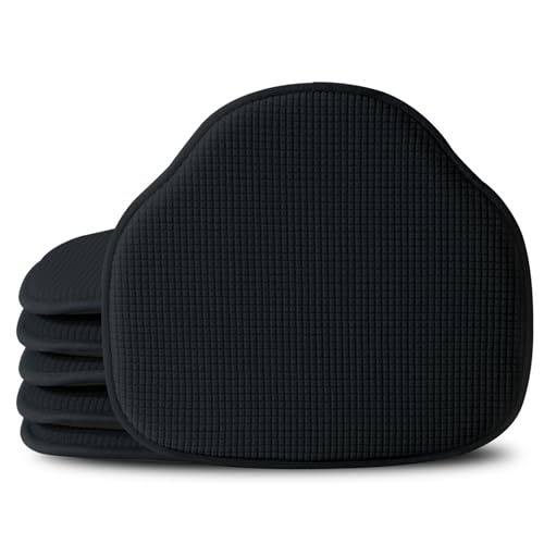 Shinnwa Windsor Chair Cushions Set of 6, Farmhouse Kitchen Seat Cushions, Non Slip Chair Pads for Dining Room, 6 Pack, 17 x 15.5 inches, Black - color: Black, size: 6 Count (Pack of 1)