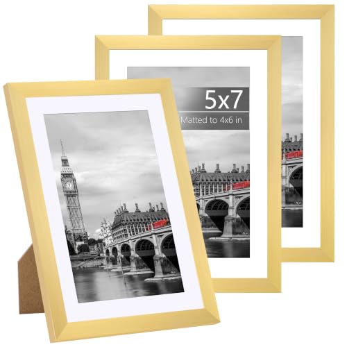 Fixwal 5x7 Picture Frame Set of 3 with Plastic Cover, PVC, Gold | Shatter Resistant Plastic Cover, Thin Border and Light Weight，Wall or Tabletop Decor - color: Gold, size: 5x7