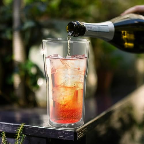 Joeyan Glass Double Walled Beer Drinking Glasses Tumbler 16 oz, Double Layer Tall Borosilicate Insulated Water Cocktail Glass Cups, Double Lined Thermo Tea Coffee Hot Beverage Glassware, Set of 2 - color: 450ml-Clear with handle